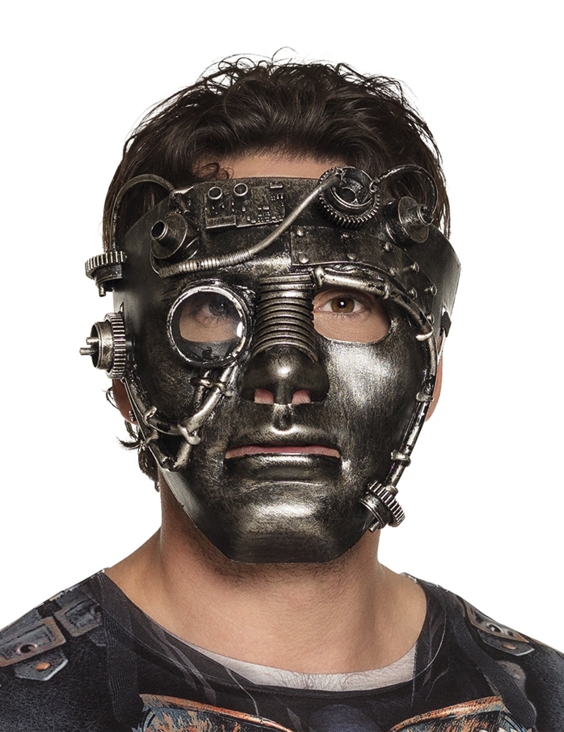Steampunk-Gesichtsmaske für Erwachsene, verchromt mit mechanischen Details