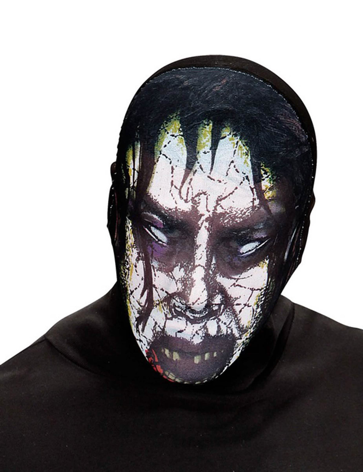 Masque zombie possédé pour adulte blanc et noir avec visage craquelé