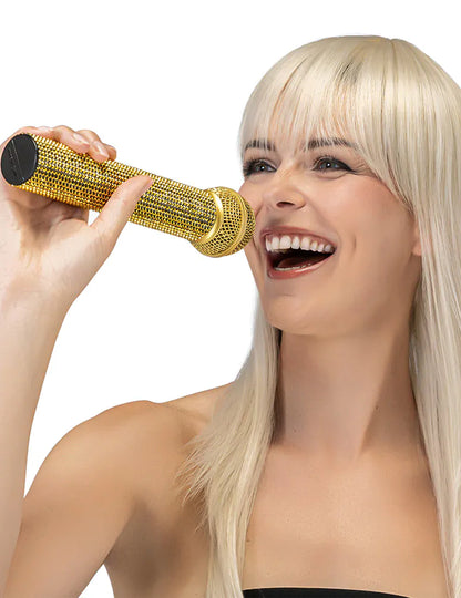 Goldfarbenes Glitzermikrofon 23 cm