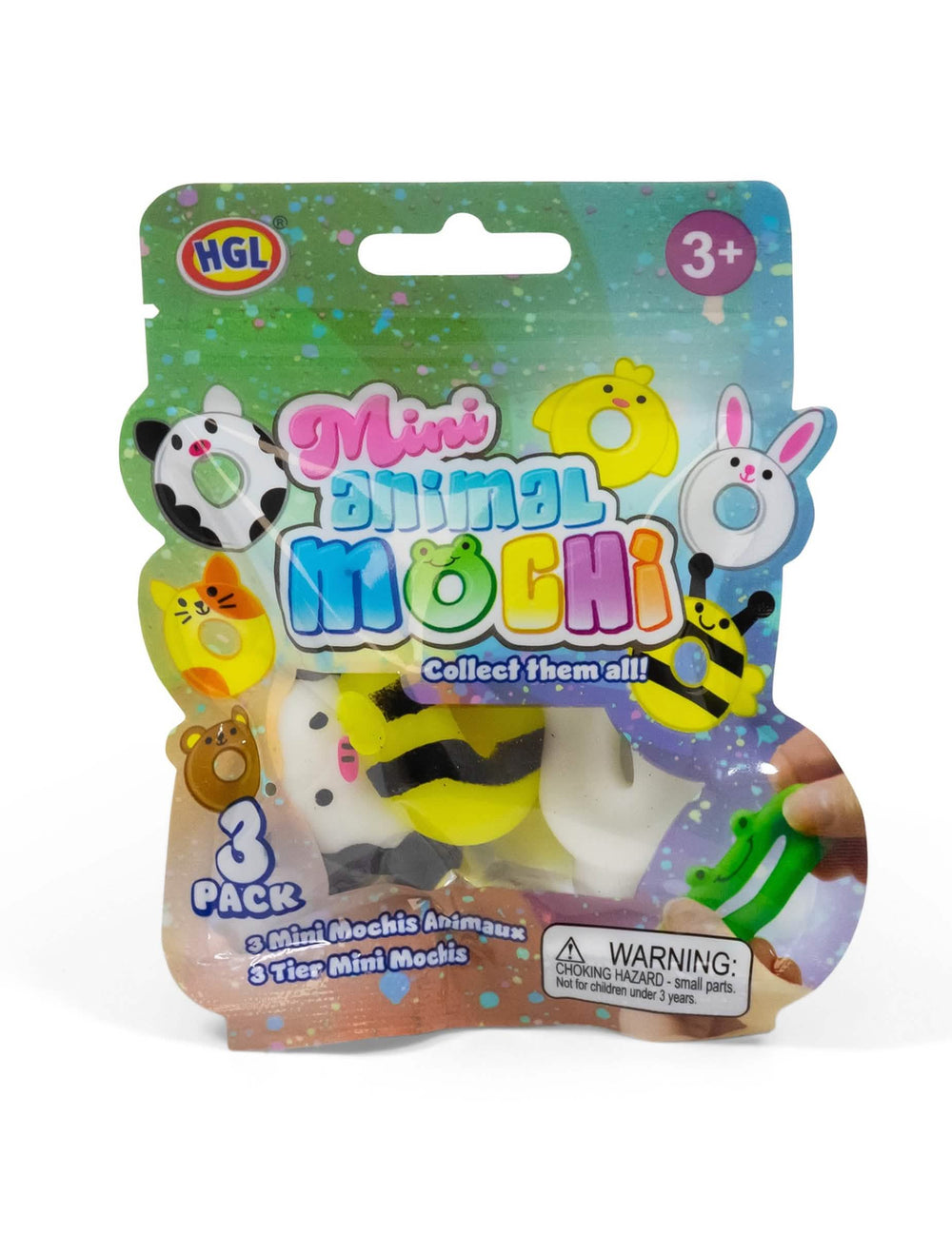 Vue de l'emballage du jouet mini animal squishy multicolore en forme de donut