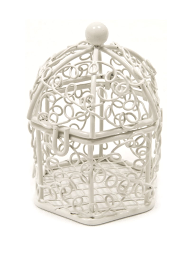 Mini cage à oiseaux en métal pour dragées blanche