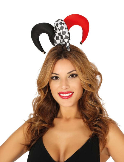 Mini chapeau bouffon pour adulte rouge et noir à carreaux