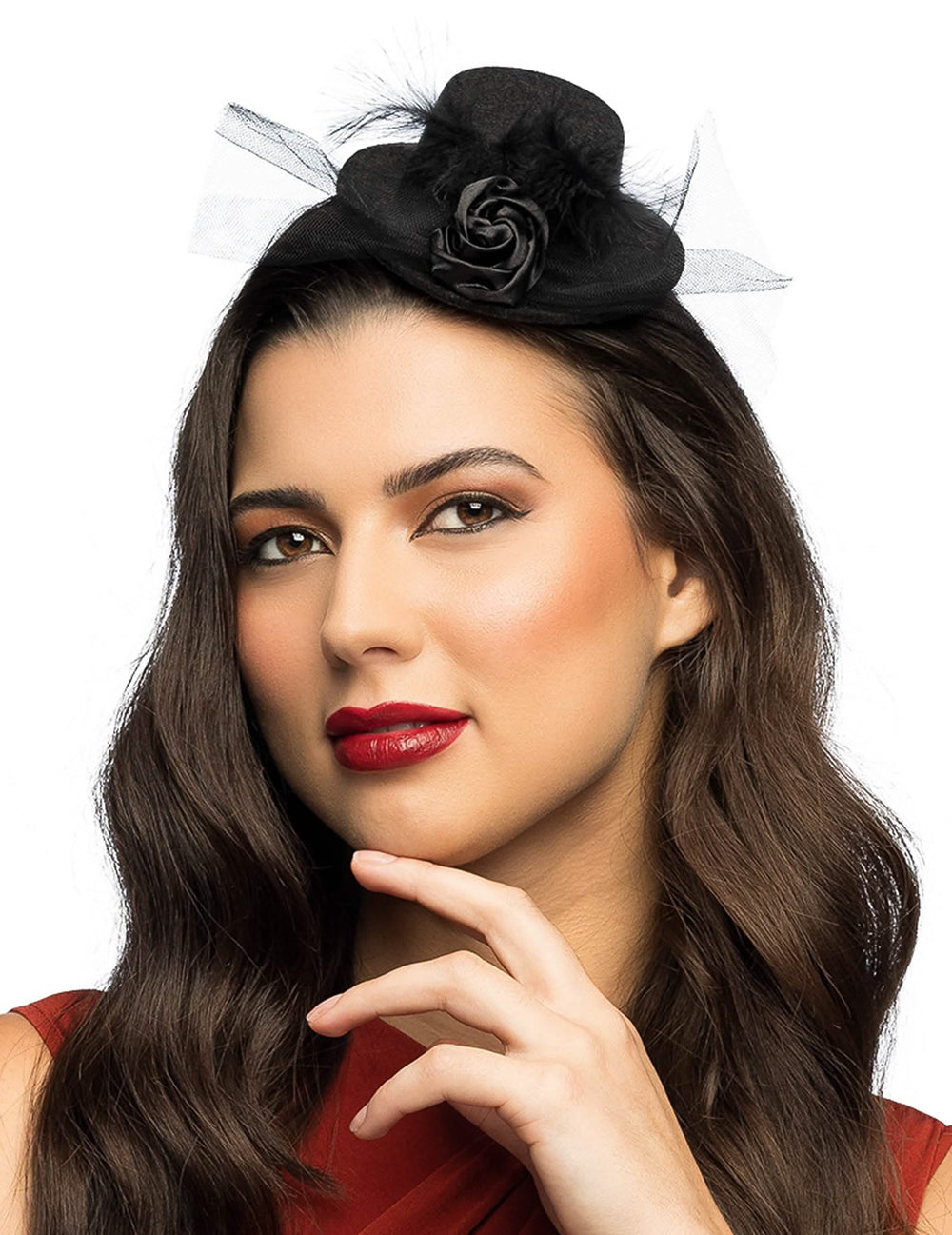 Minihut für Damen Schwarz mit Rosa, Pink und Schleier