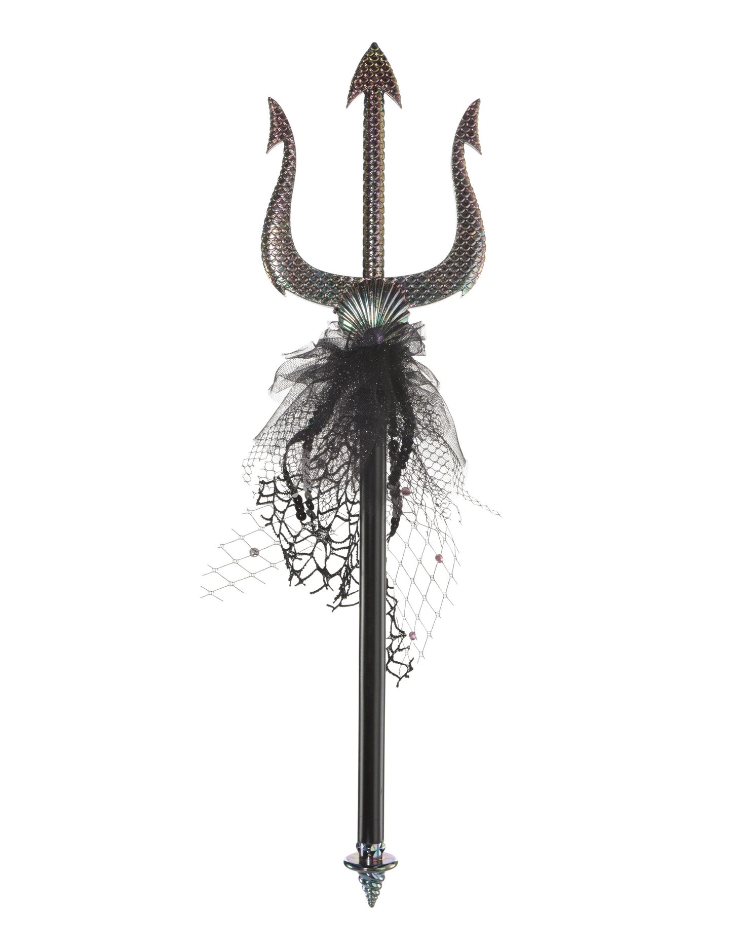 Mini trident sirène pour adulte noir iridescent avec tulle et coquillage