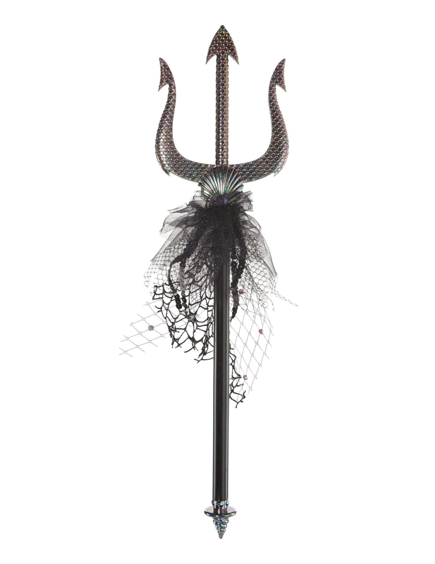 Mini trident sirène pour adulte noir iridescent avec tulle et coquillage