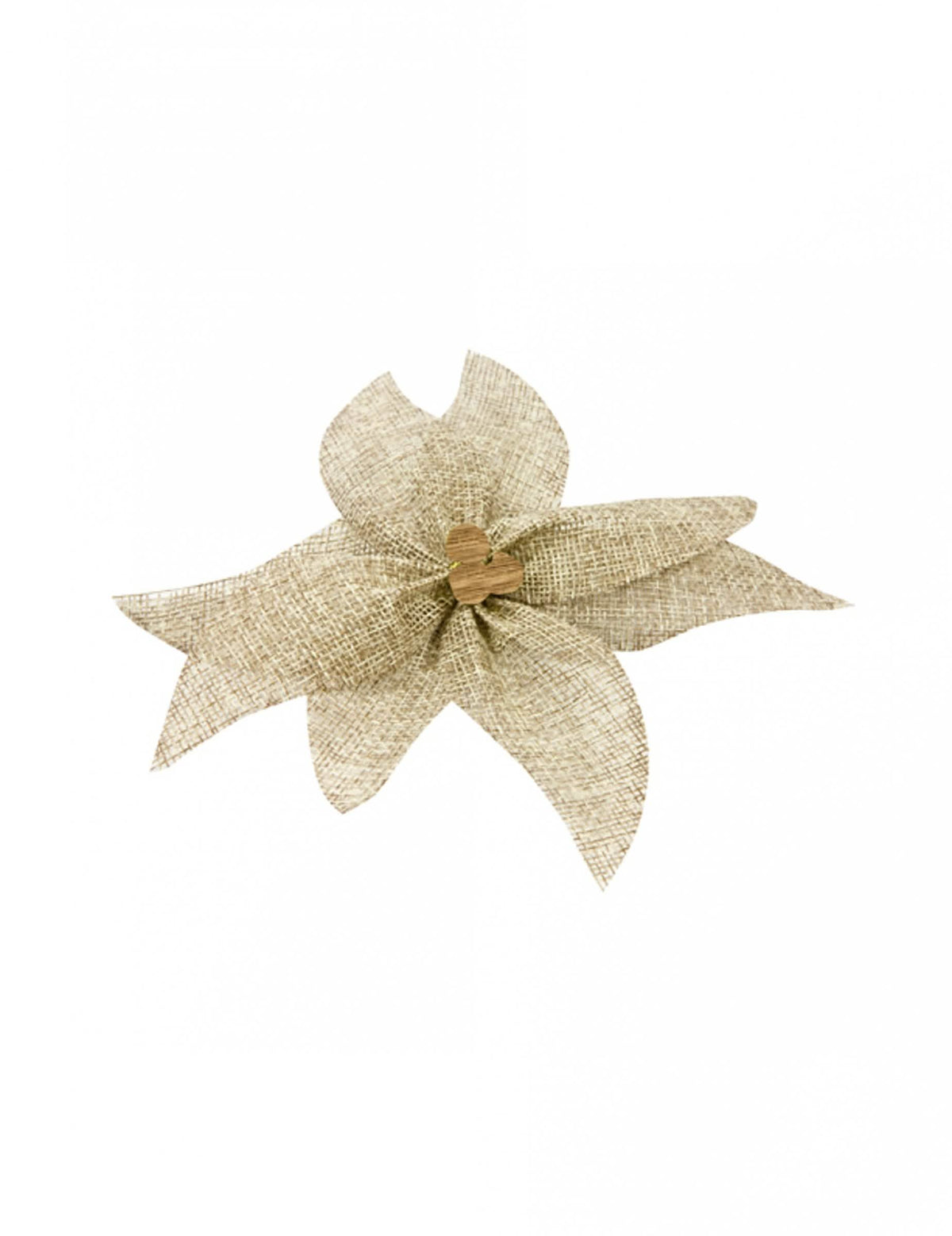 Nœud de poinsettia en toile pour décoration beige avec perle en bois