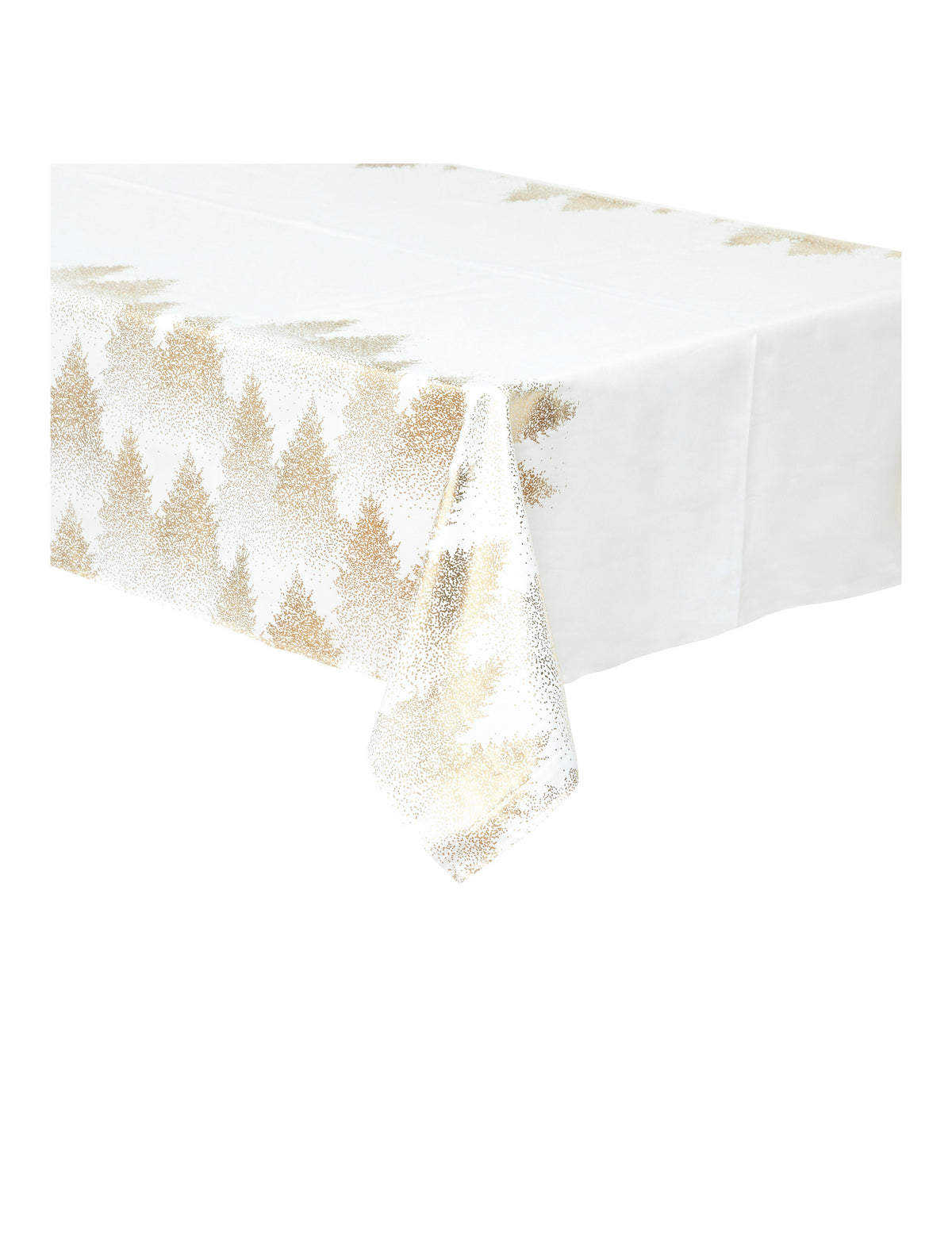 Nappe floquée sapins pour table de fête blanche et or