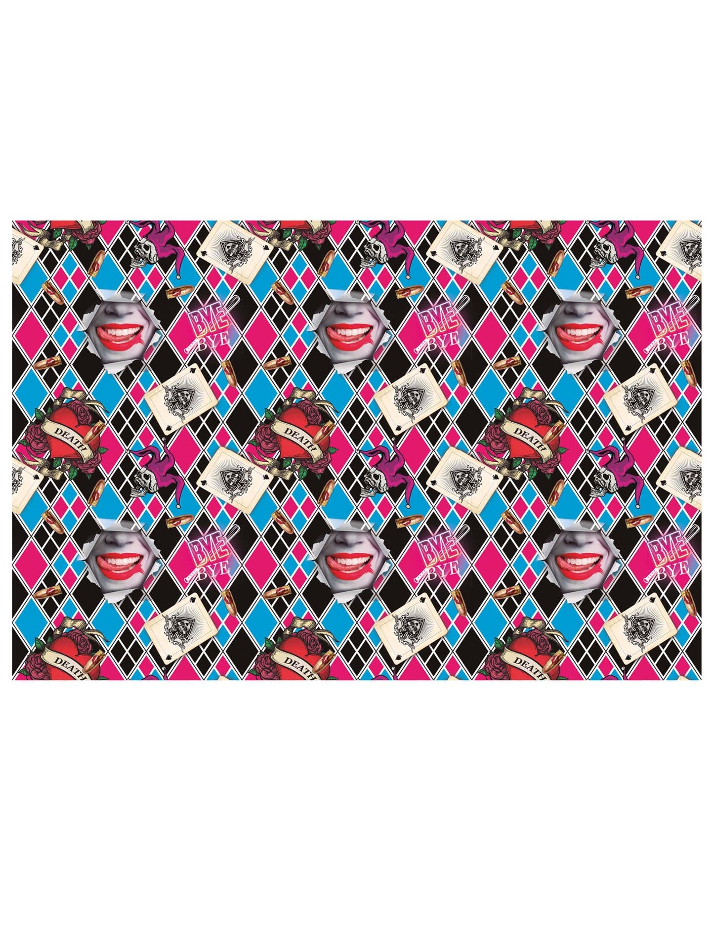Détail des motifs harlequin et graphiques de la nappe Dangerous Girl