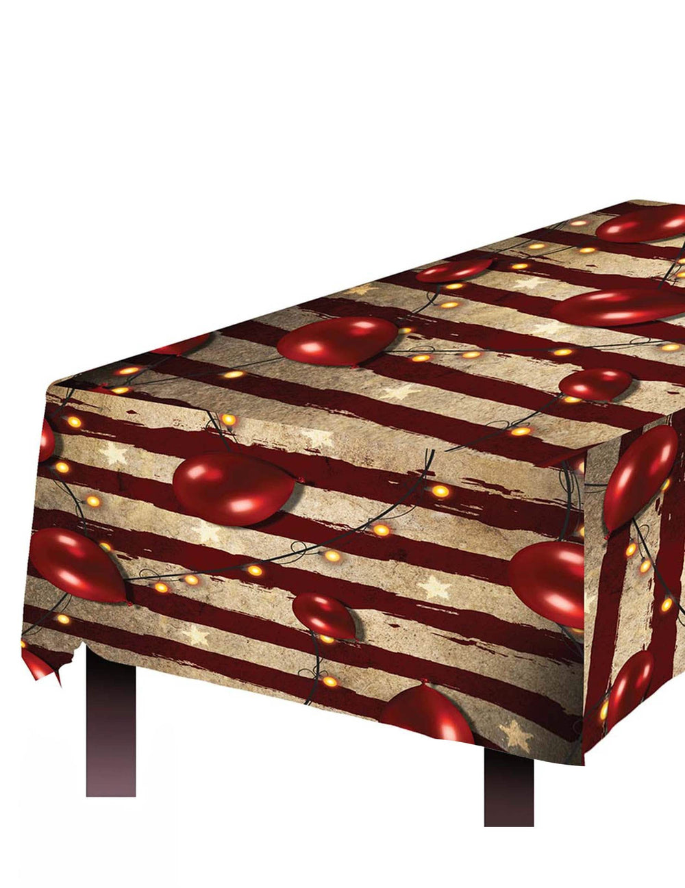 Kunststoff-Tischdecke circus furchterregend Rot und Beige mit Luftballons und Girlanden