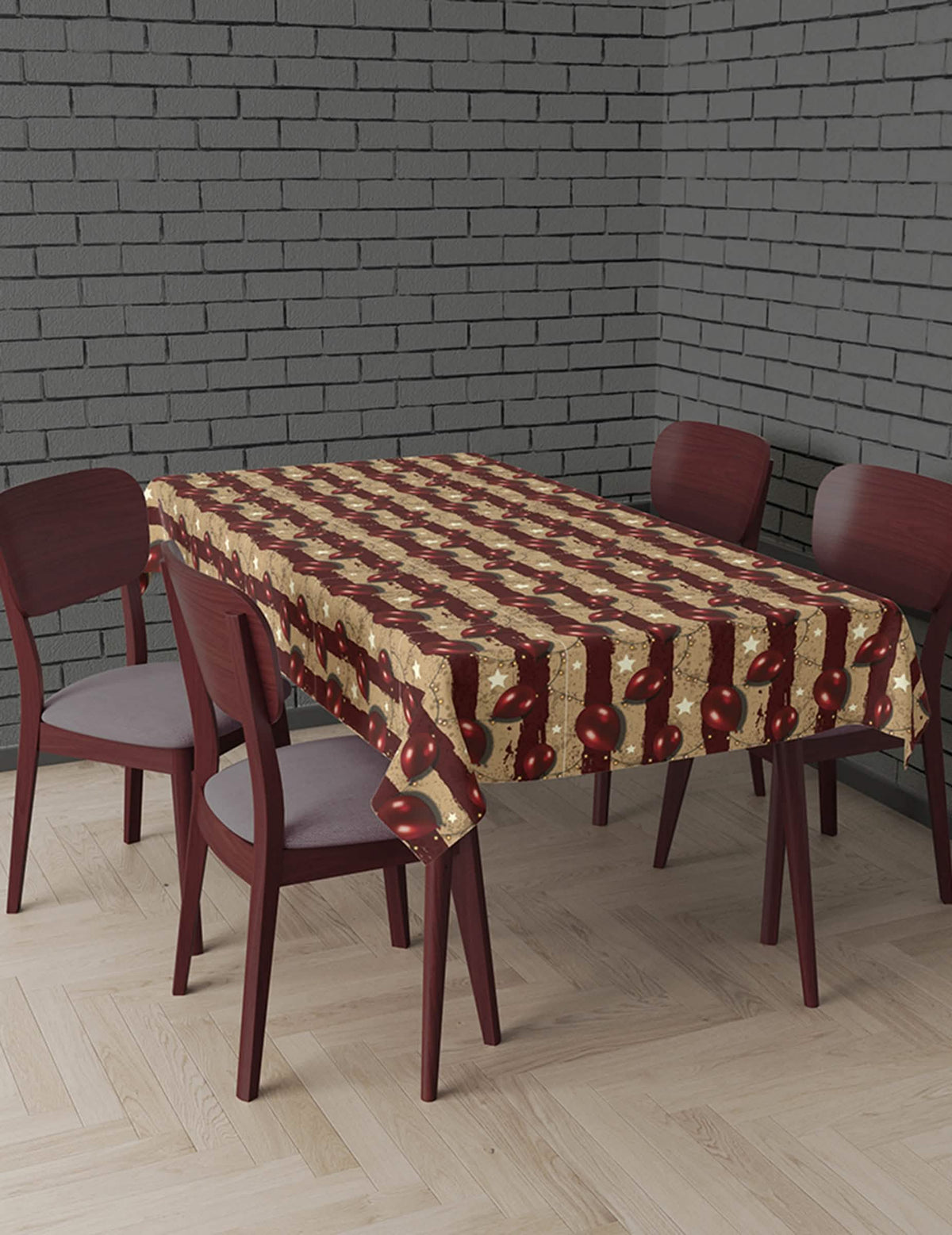 Szene auf einem Tisch mit der gruseligen Zirkus-Tischdecke aus Plastik