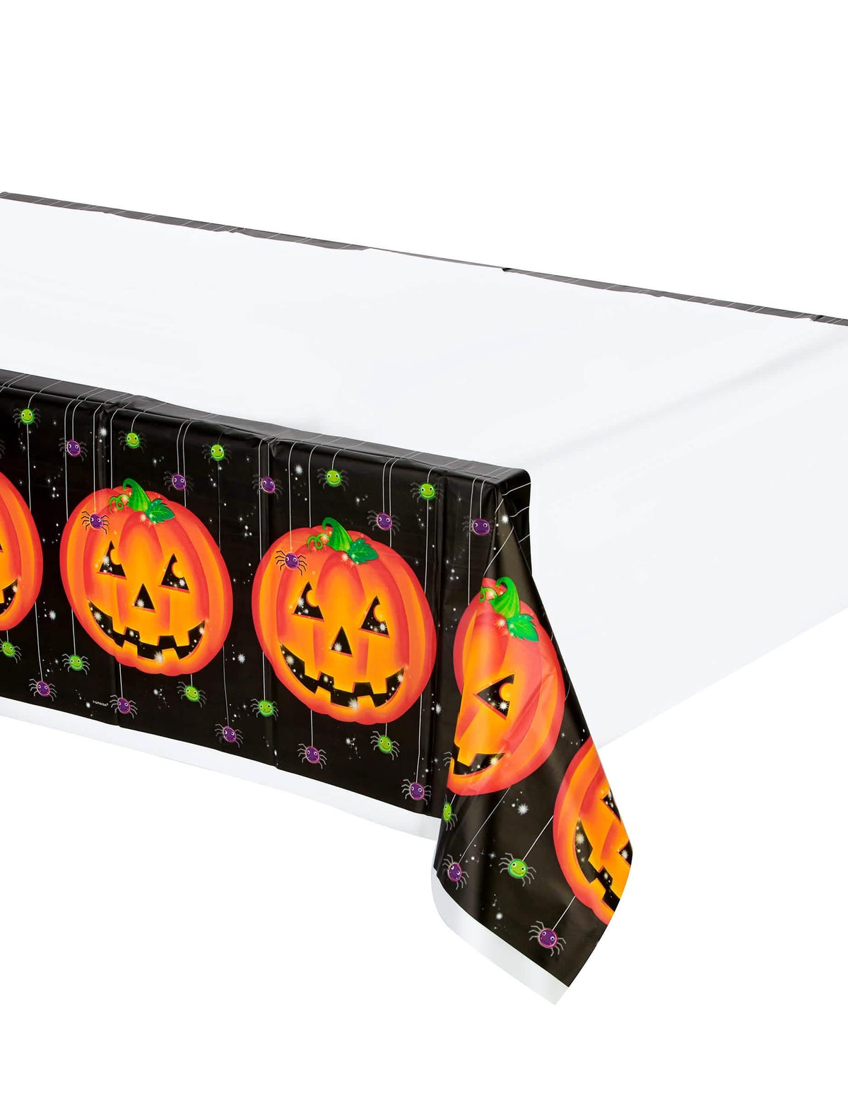 Nappe en plastique citrouille Halloween blanche et noire avec motifs citrouilles orange