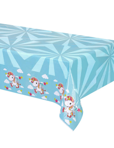 Nappe Licorne bleue avec motifs de licornes et nuages