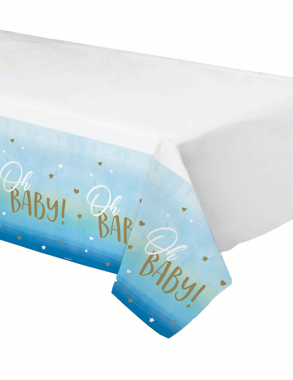 Nappe en plastique oh baby pour baby shower bleu et or