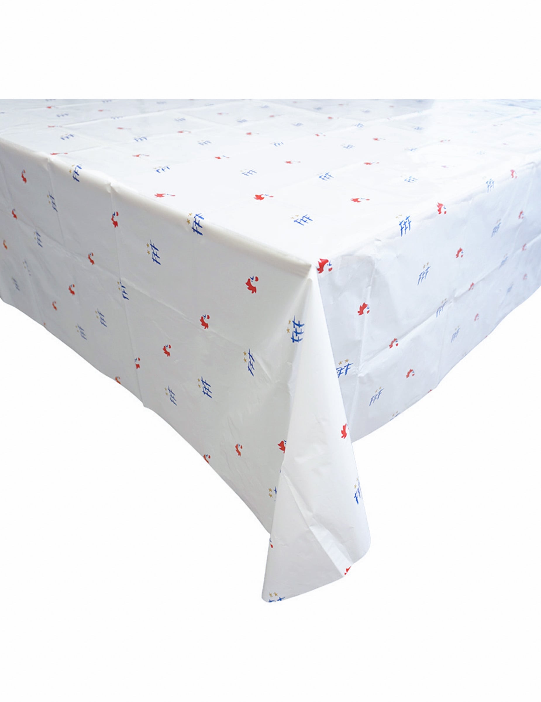 Nappe plastique FFF blanche à motifs logos et coqs bleus et rouges