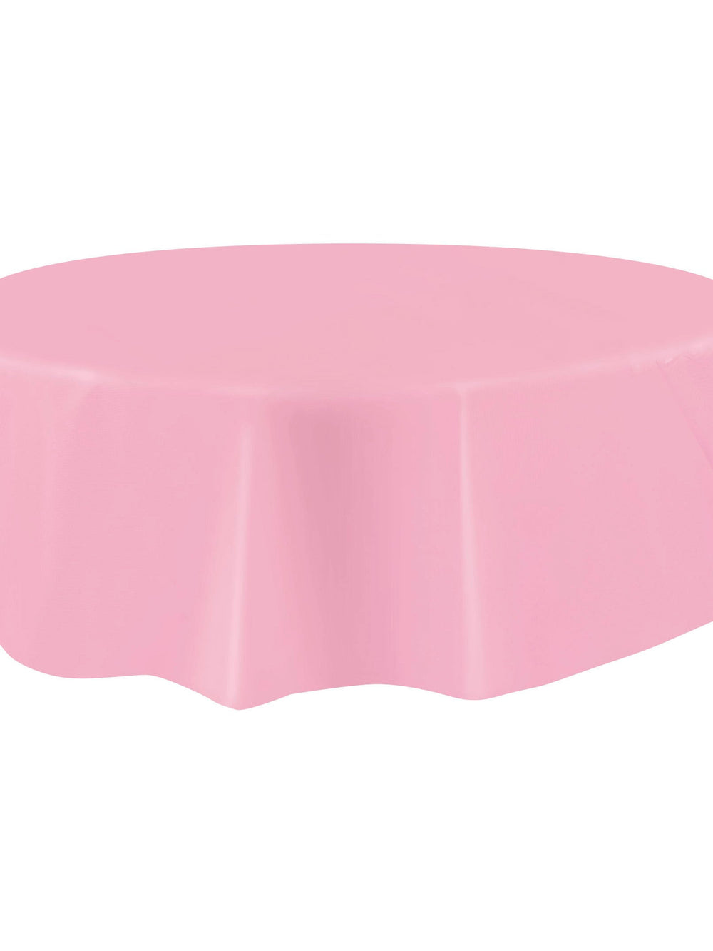 Gros plan sur le tombé de la nappe ronde en plastique jetable pour fête rose clair