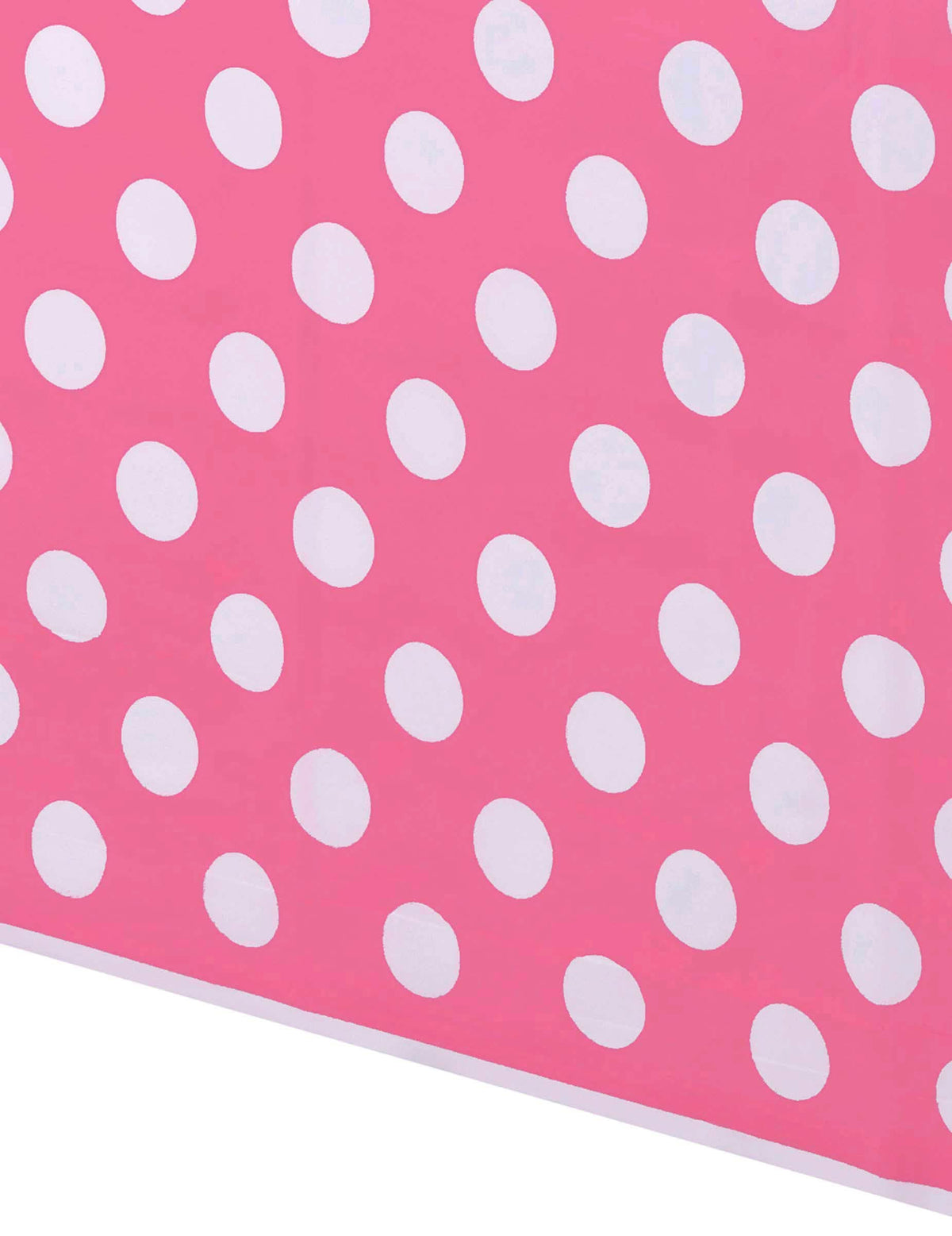 Détail du motif de la nappe plastique à pois rose et blanc