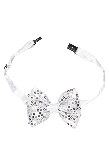 Détail du système d'attache du noeud papillon avec sequins et LED clignotantes