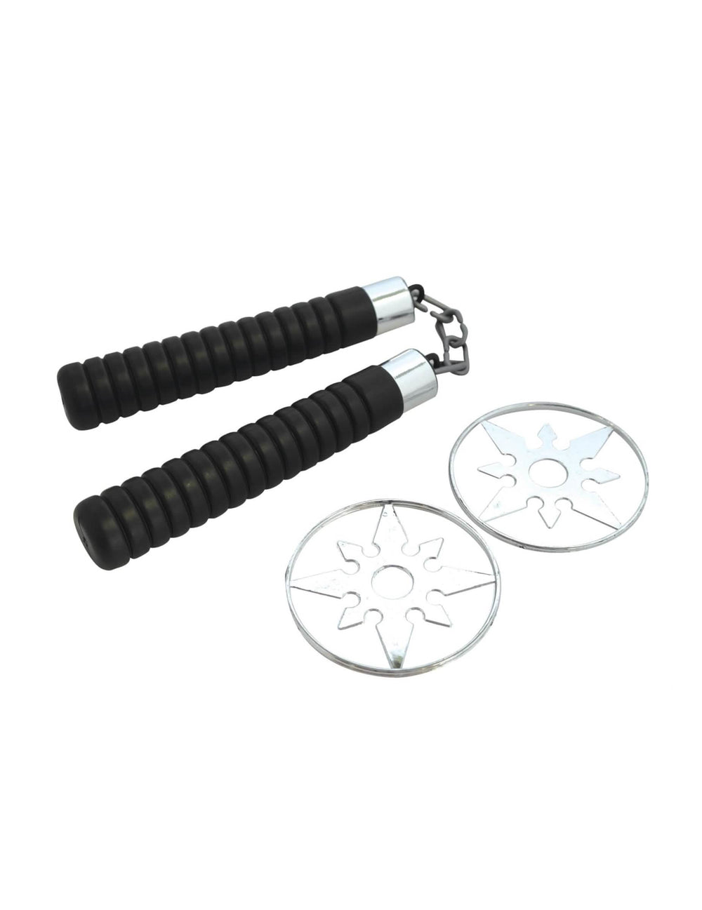 Nunchaku und Shuriken aus Kunststoff für Kinder Schwarz und Grau, Silber