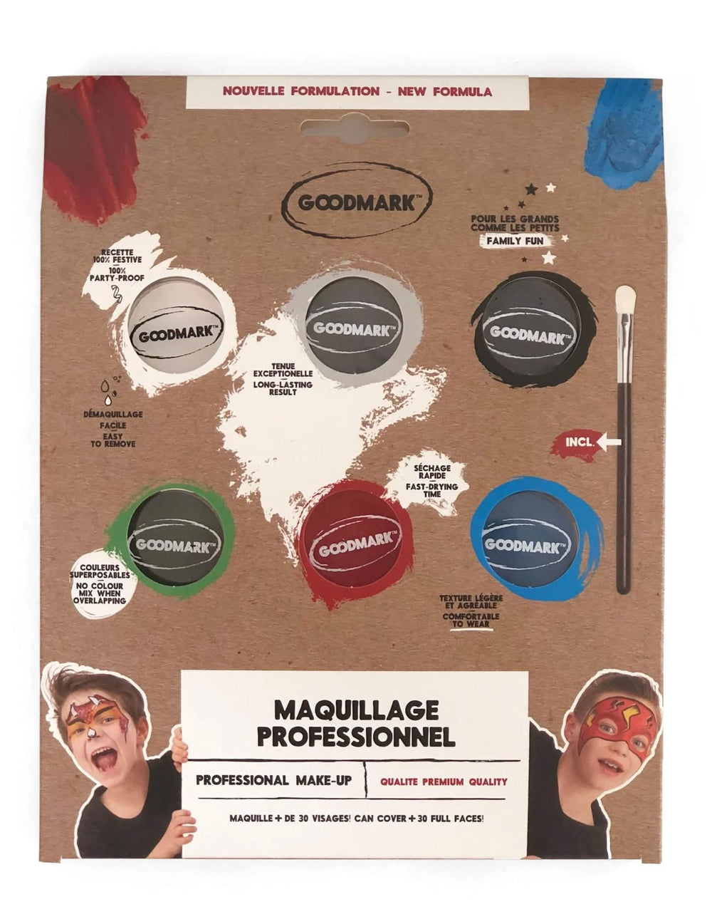 Professionelle wasserbasierte Schminkpalette mit Jungen-Thema für Kinder, 6 Kostüme nach Farben mit Pinsel