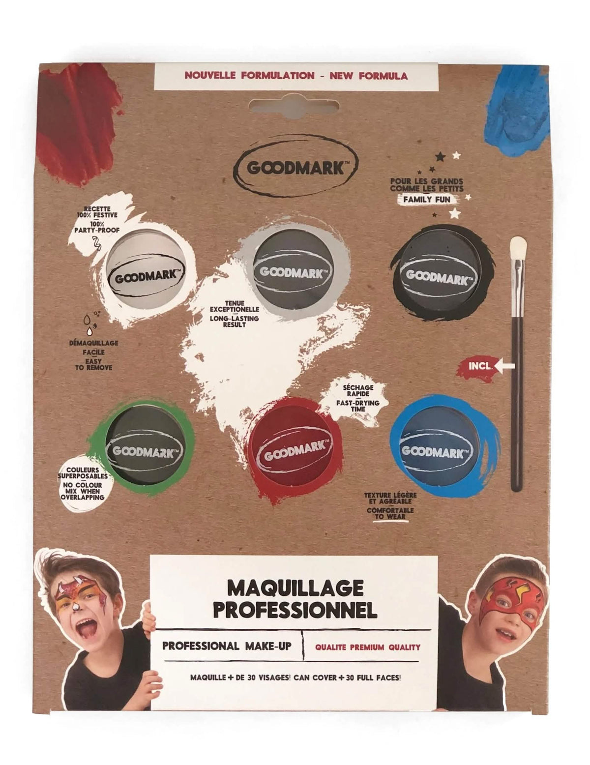 Professionelle wasserbasierte Schminkpalette mit Jungen-Thema für Kinder, 6 Kostüme nach Farben mit Pinsel