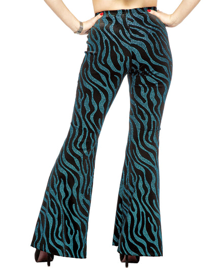 Damen-Festivalhose mit blauen Paillettenwellen