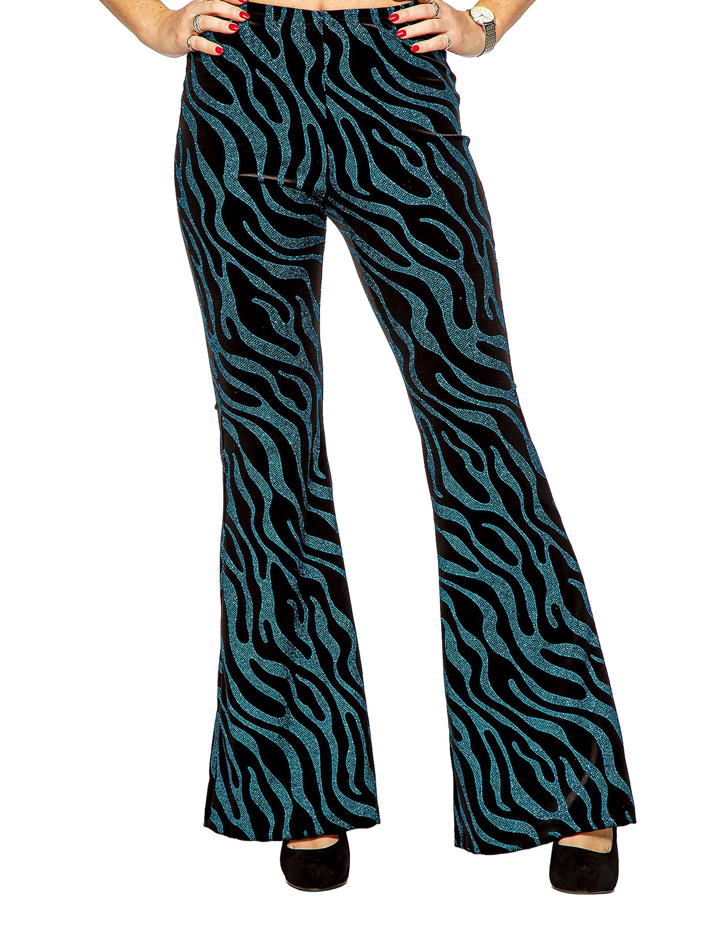 Damen-Festivalhose mit blauen Paillettenwellen