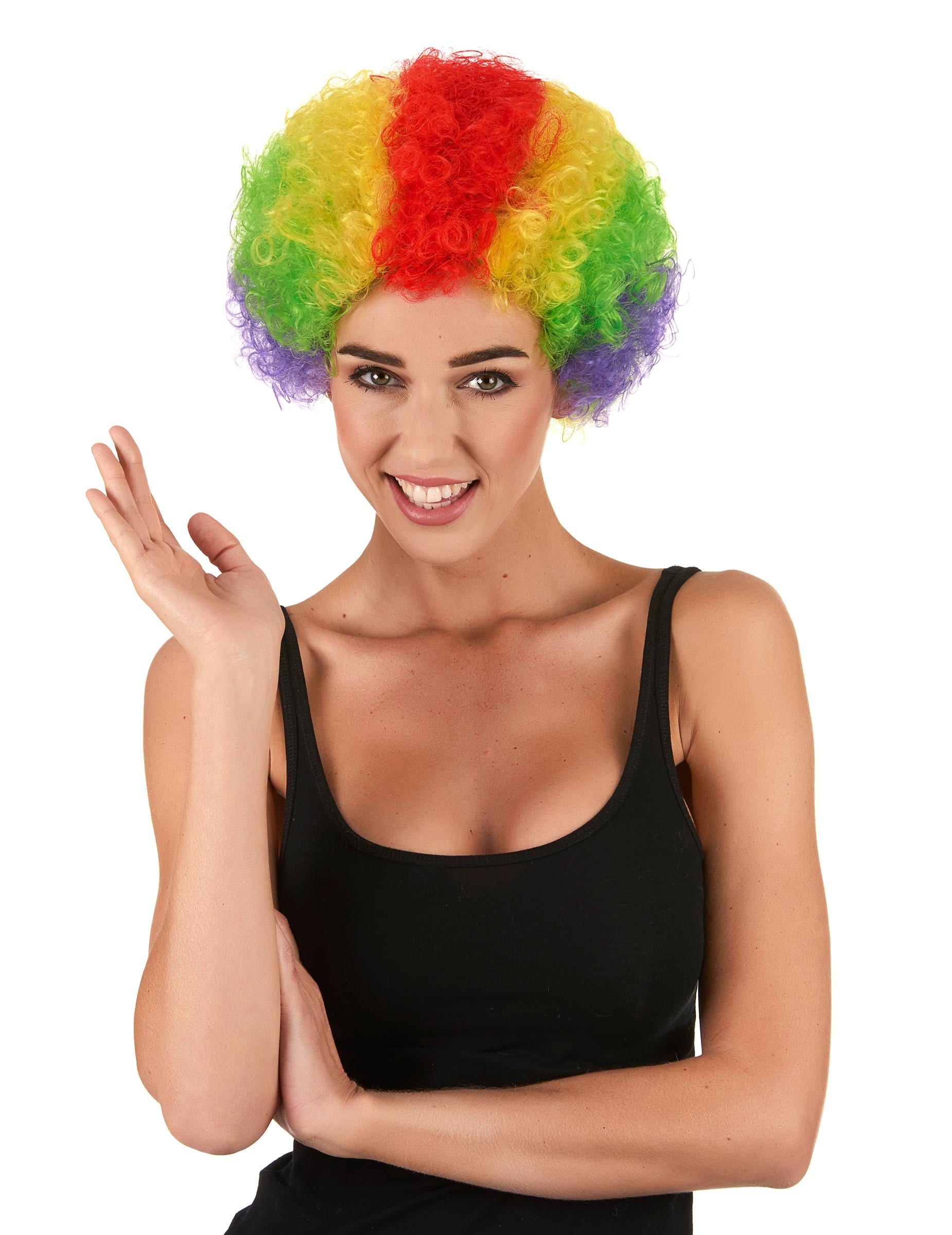 Perruque de clown pour adulte multicolore frisée arc-en-ciel