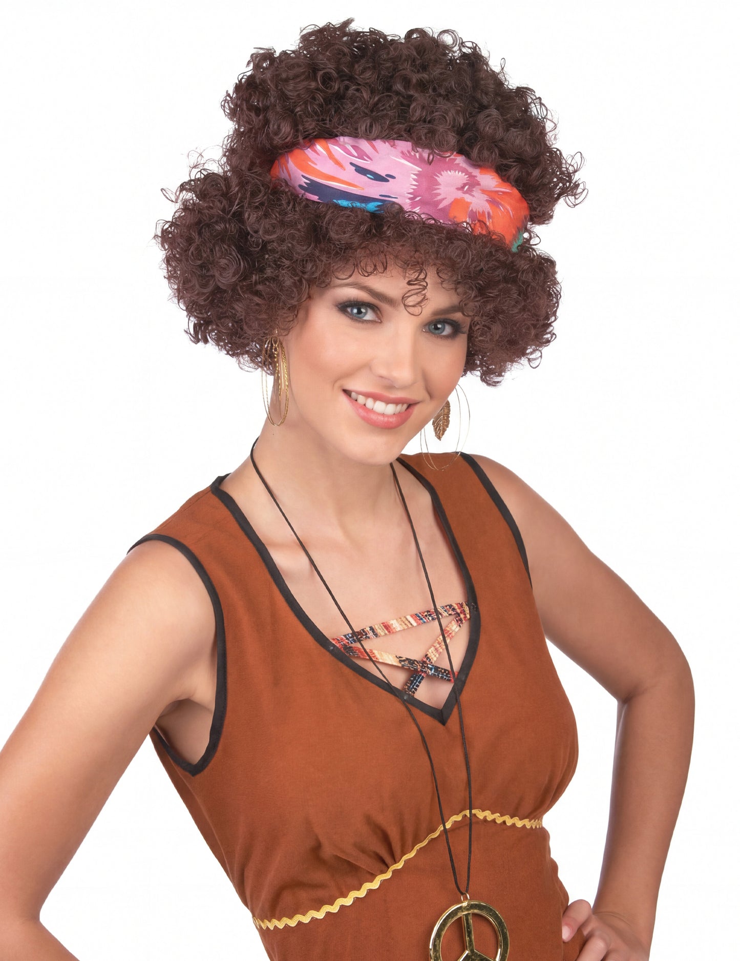 Perruque afro hippie brune adulte