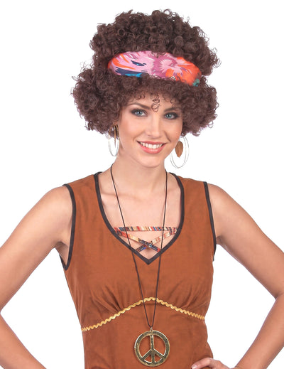 Hippie Afro Perücke für Erwachsene braunhaarig