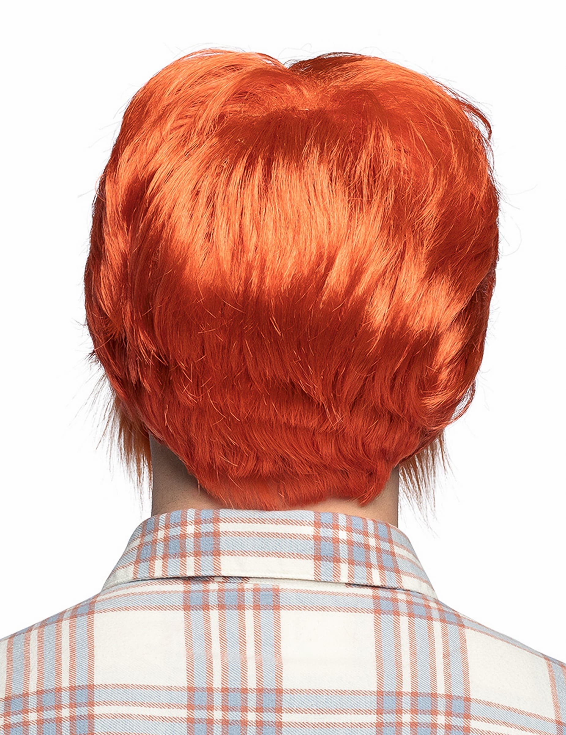 Vue de dos de la perruque avec barbe et moustache rousse pour homme