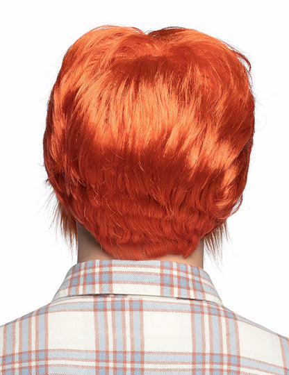 Vue de dos de la perruque avec barbe et moustache rousse pour homme