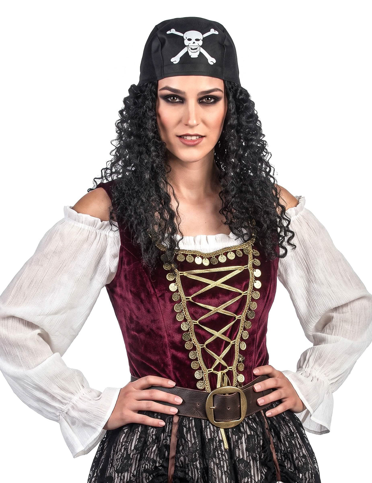 Piraten-Perücke mit Totenkopf-Bandana für Herren schwarz-weiss