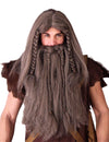 Perruque barbare viking pour homme marron avec longue barbe tressée