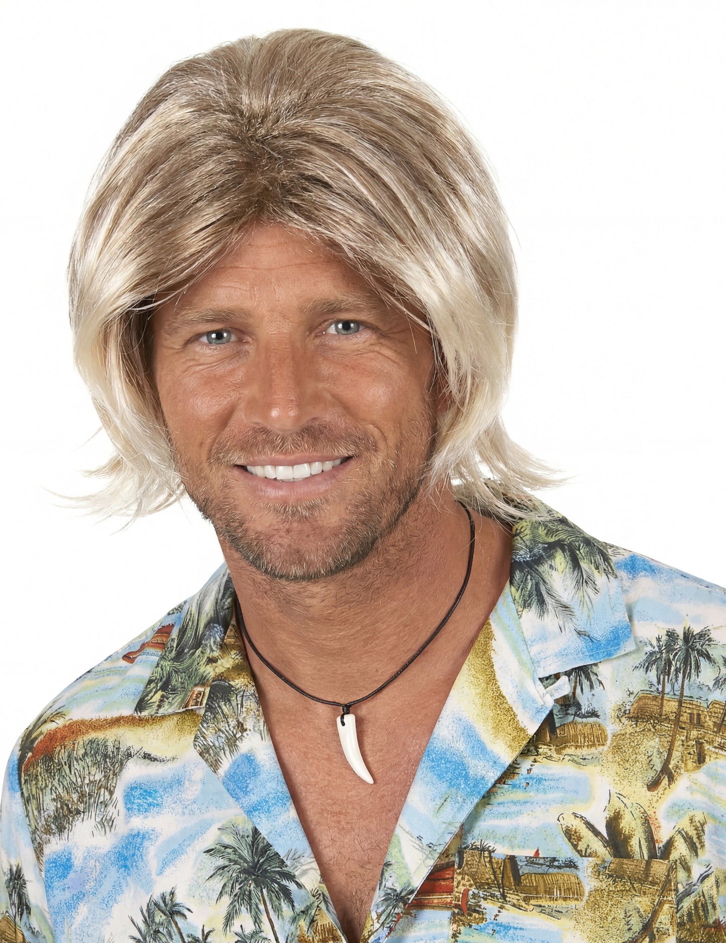 Perruque de surfeur pour homme blonde mi-longue