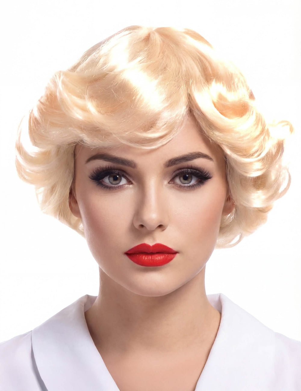 Perruque vintage pour femme blonde à boucles courtes