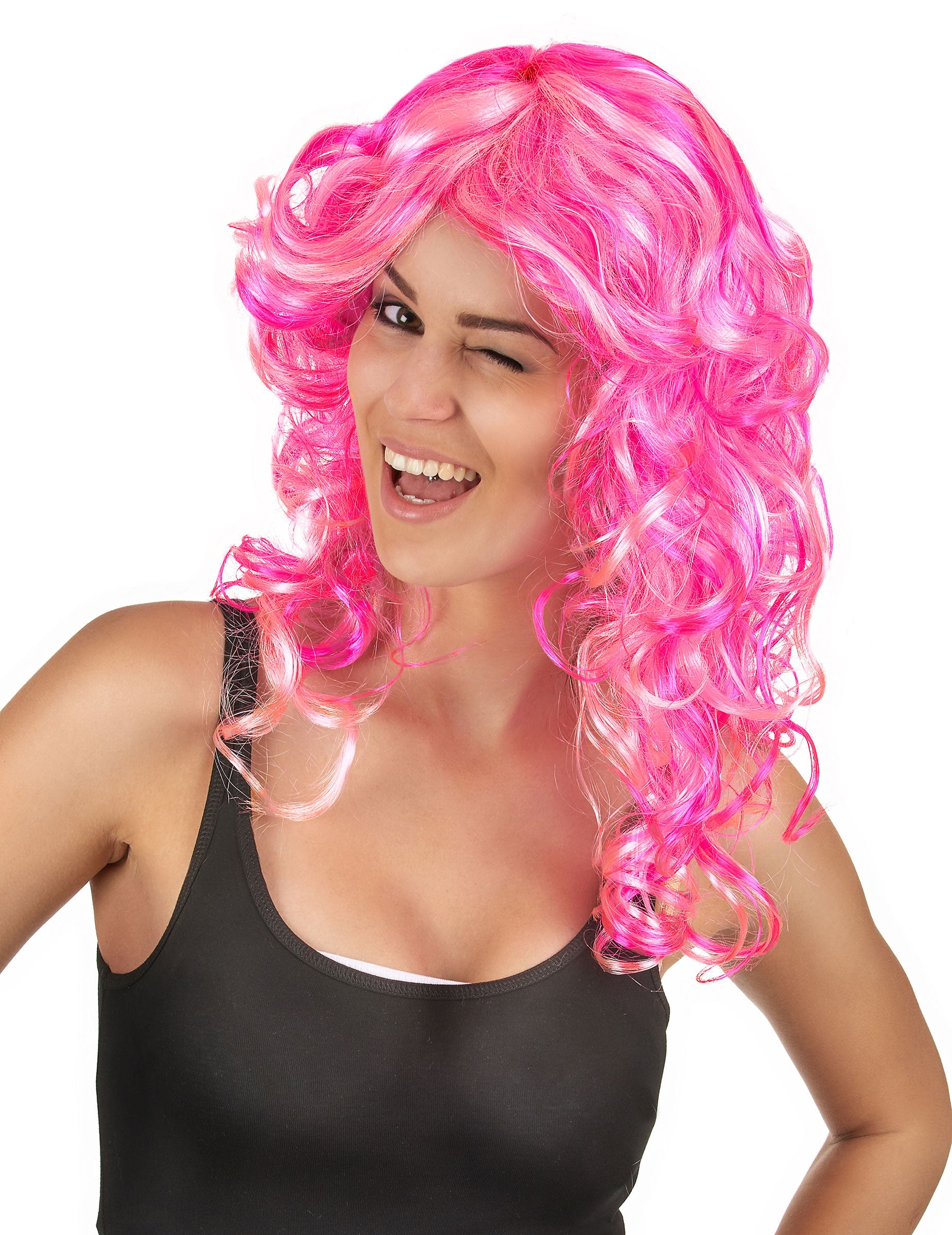 Perruque bouclée pour femme rose