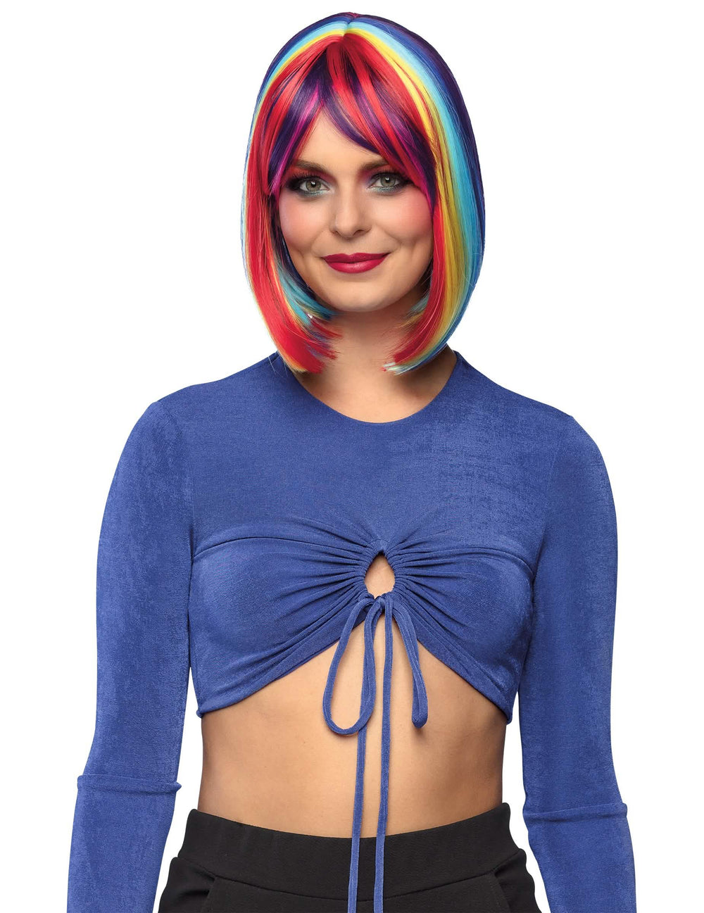 Perruque carrée longue avec mèches multicolores pour femme arc-en-ciel