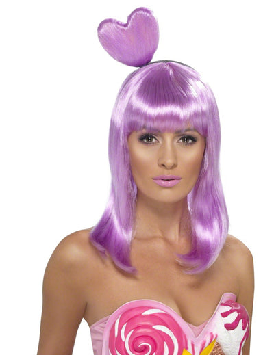 Perruque coeur pour femme violette avec chignon en forme de coeur