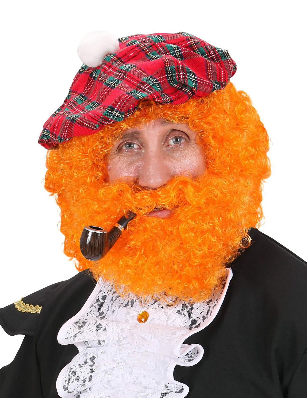Perruque écossais pour homme orange avec barbe frisée