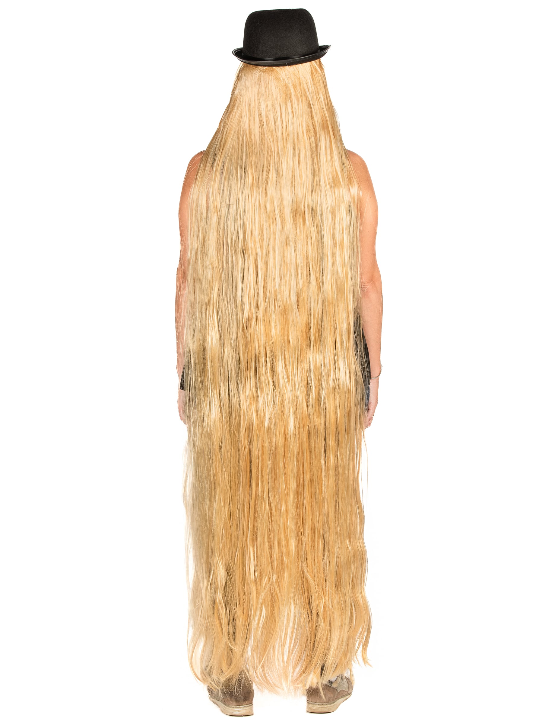 Vue de dos de la perruque extra longue blonde pour adulte