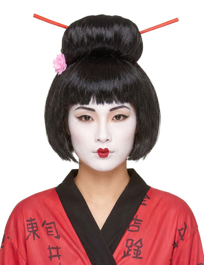 Geisha Perücke für Damen Hochsteckfrisur schwarz