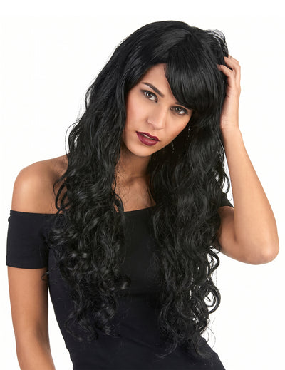 Schwarze Glamour-Langhaar-Perücke mit Locken für Damen