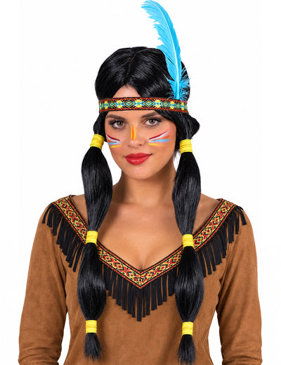Damen-Indianerperücke mit geflochtenen Zöpfen