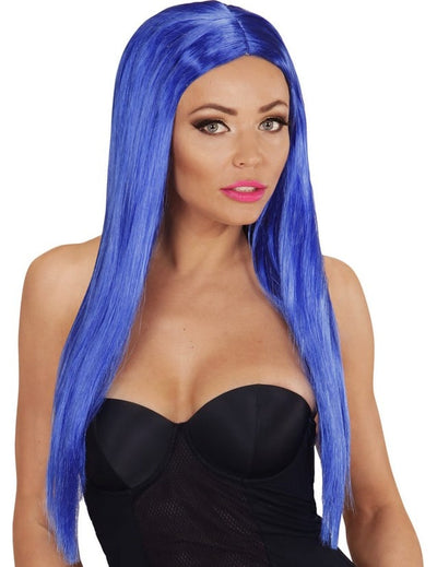 Perruque longue glamour pour femme bleue