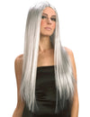 Perruque longue Halloween pour femme grise