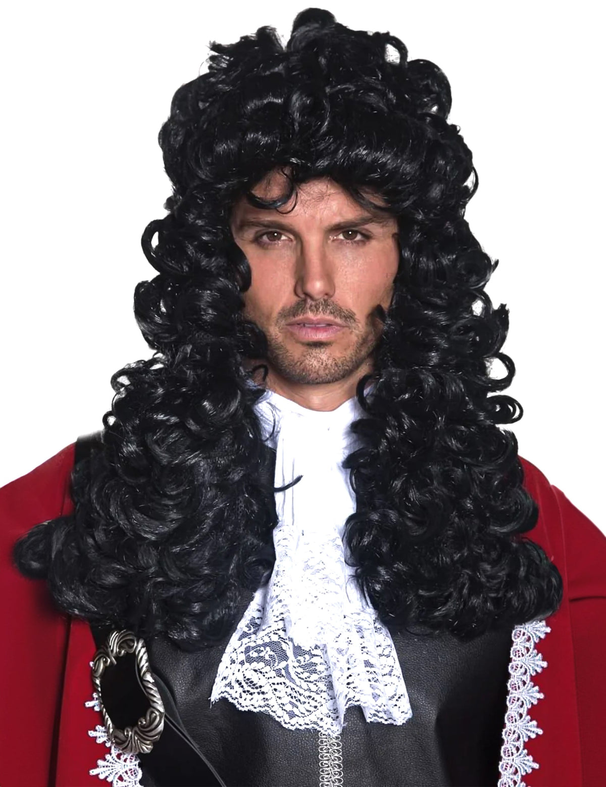 Perruque longue pirate pour homme noire bouclée