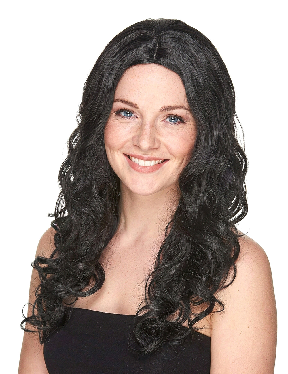 Vue de face de la perruque luxe longue bouclée pour femme