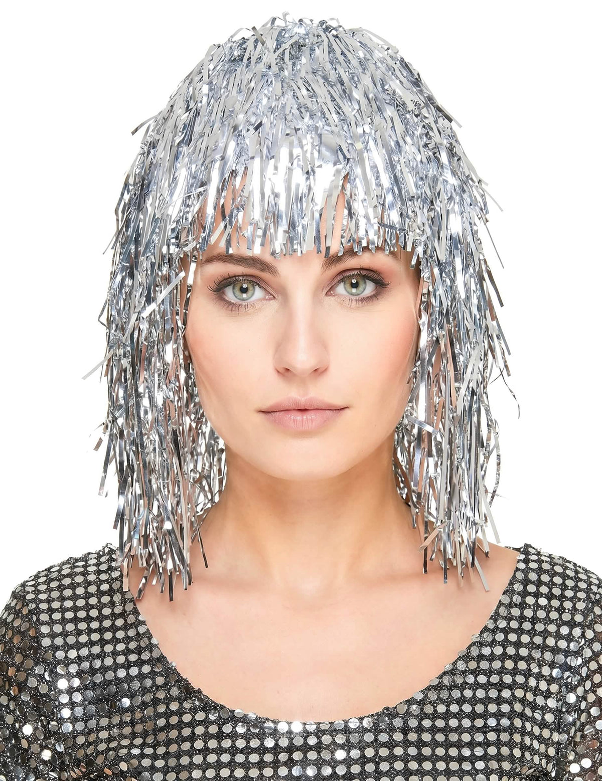 Folienperücke Lametta silber für Damen