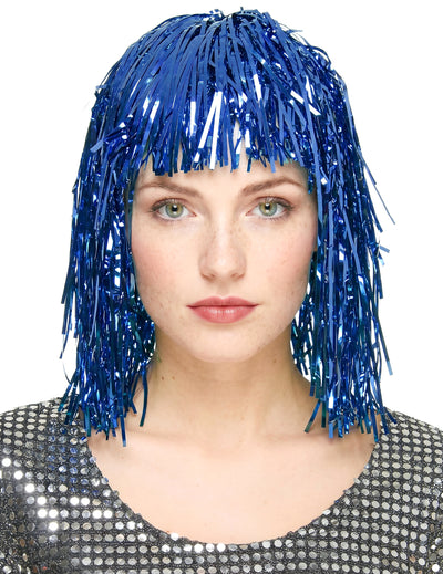 Folienperücke Lametta blau für Damen