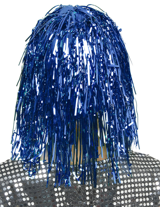 Folienperücke Lametta blau für Damen
